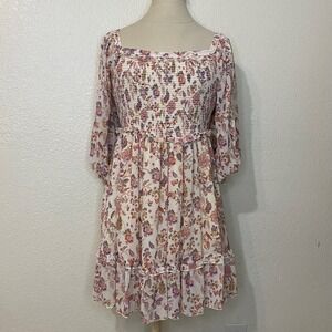 SUPER NATURAL BY SECRET MISSION Greenport Floral Square Neck Puff Sleeve Dress S